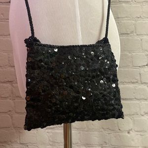 Valerie Stevens Black Sequin Evening Bag with Shoulder or Hand Strap